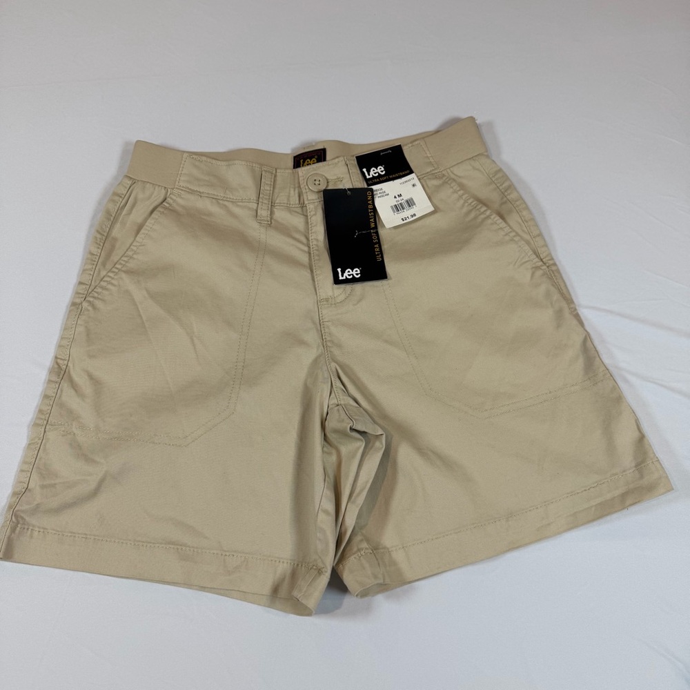 Lee Men's Khaki Flat‎ Front Shorts Elastic waistband-NWT-4M-